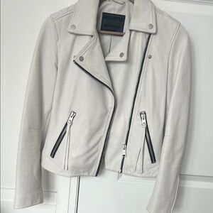All Saints Off-White Leather Moto Jacket great condition